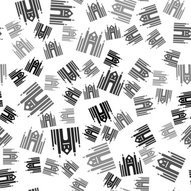 Siyah Milan Katedrali ya da Duomo di Milano ikonu beyaz arka planda izole edilmiş kusursuz desen. İtalya, Milan 'ın ünlü simgesi. Vektör.