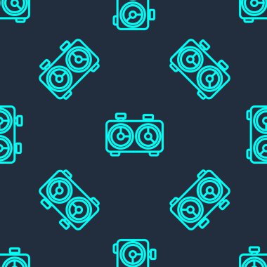 Yeşil Çizgi Zaman satranç saati simgesi mavi arkaplanda izole edilmiş kusursuz desen. Spor malzemeleri. Vektör İllüstrasyonu.