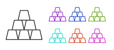 Siyah çizgi altın çubuk simgesi beyaz arkaplanda izole edildi. Bankacılık işi konsepti. Simgeleri renklendirin. Vektör İllüstrasyonu.