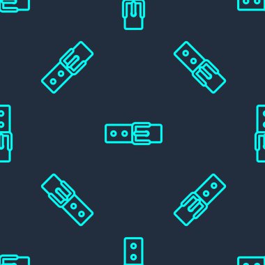 İsim etiketi simgesine sahip yeşil çizgi tasması mavi arkaplanda izole edilmiş pürüzsüz desen. Evcil hayvanlar için basit malzemeler. Kedi köpek bakımı. Evcil hayvan zincirleri. Vektör.