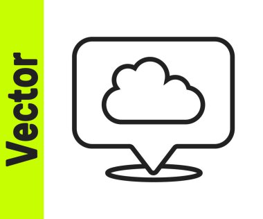 Siyah çizgi konum bulut simgesi beyaz arkaplanda izole edildi. Vektör.