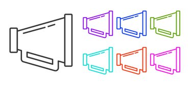 Siyah çizgi Megafon simgesi beyaz arkaplanda izole edildi. Sözcü işareti. Simgeleri renklendirin. Vektör.