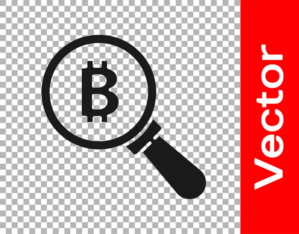 Black Magnifying Glass Bitcoin Icon Isolated Transparent Background Physical Bit — Stock Vector
