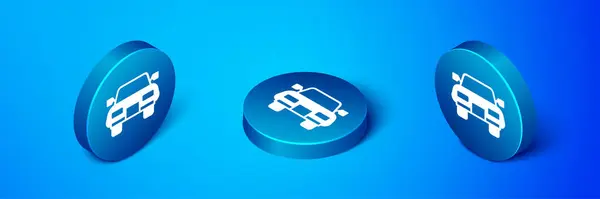 Icono Del Coche Isométrico Aislado Sobre Fondo Azul Botón Círculo — Vector de stock