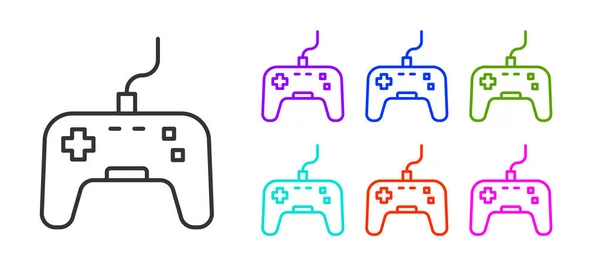 Черная Линия Gamepad Значок Изолирован Белом Фоне Игровой Контроллер Набор — стоковый вектор