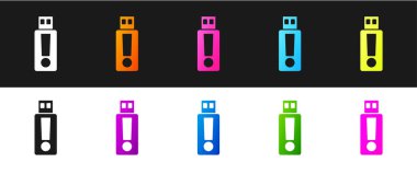 USB flash disk simgesini siyah ve beyaz arkaplanda izole et. Vektör.