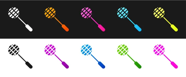 Set Icono Raqueta Tenis Aislado Sobre Fondo Blanco Negro Equipamiento — Vector de stock