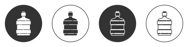 黑色大瓶子 有干净的水图标 白色背景隔离 冷藏箱用塑料容器 圆形按钮 病媒图解 — 图库矢量图片