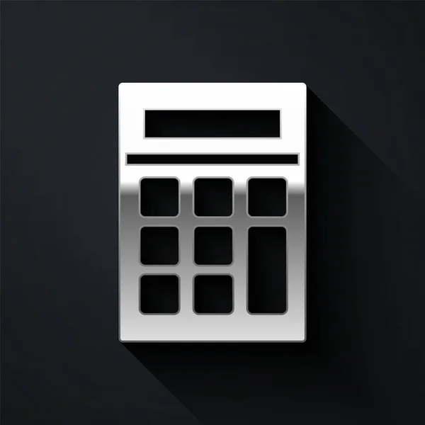 Піктограма Срібного Калькулятора Ізольовано Чорному Тлі Бухгалтерський Символ Бізнес Розрахунки — стоковий вектор