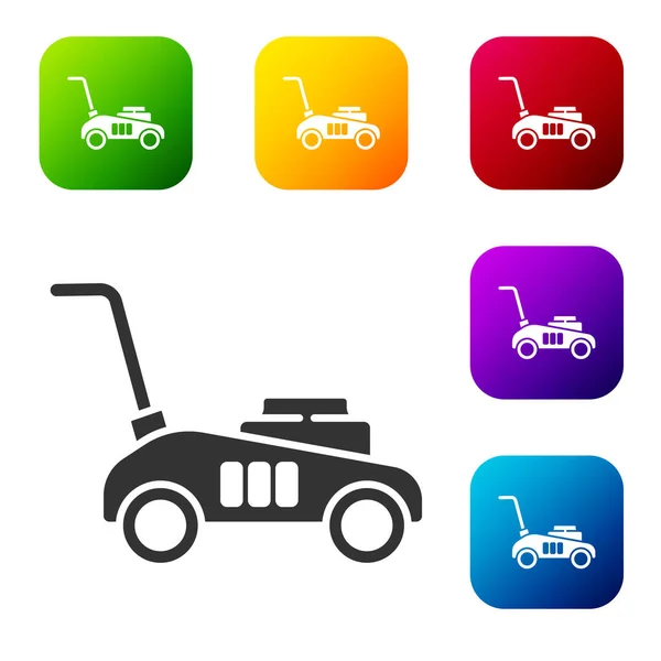 Black Lawn Mower Icon Isolated White Background Lawn Mower Cutting — Stock Vector