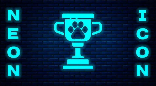 Glowing Neon Pet Award Symbol Icon Isolated Brick Wall Background — Stock Vector