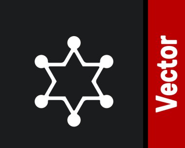 Beyaz Hexagram Şerif ikonu siyah arka planda izole edildi. Polis rozeti ikonu. Vektör.