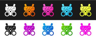 Gaz maskesi simgesini siyah ve beyaz arkaplanda izole et. Solunum cihazı işareti. Vektör.