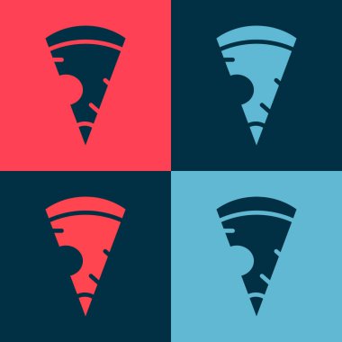Pop Art Dilimlenmiş pizza ikonu renk arkaplanında izole edilmiş. Fast food menüsü. Vektör.