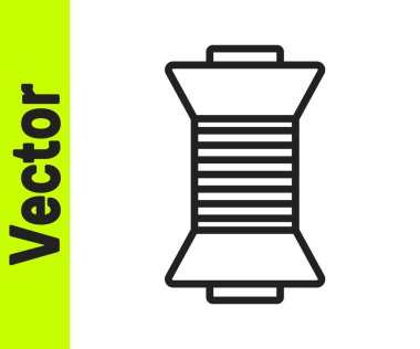 Beyaz arkaplanda izole edilmiş siyah çizgi dikiş ipliği. İplik makarası. İplik kutusu. Vektör İllüstrasyonu.