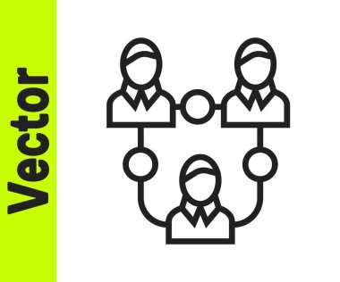 Beyaz arkaplanda siyah çizgi proje taban simgesi izole edildi. İş analizi ve planlama, danışmanlık, takım çalışması, proje yönetimi. Vektör.