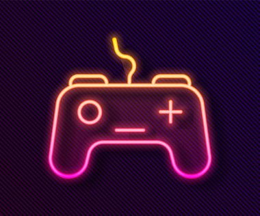 Parlayan neon hattı Gamepad simgesi siyah arkaplanda izole edildi. Oyun kontrolörü. Vektör.