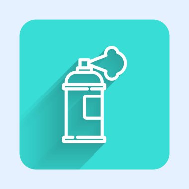 Beyaz çizgi boya kutusu ikonu uzun gölgeli izole edilmiş. Yeşil kare düğmesi. Vektör.