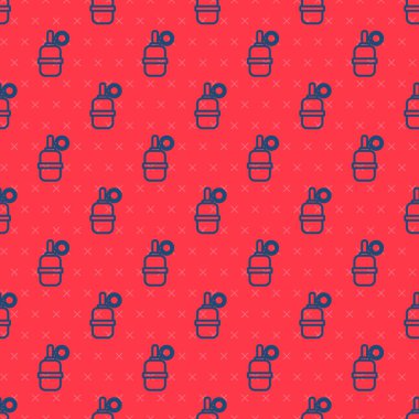 Mavi çizgili el bombası ikonu kırmızı arkaplanda pürüzsüz desen izole etti. Bomba patlaması. Vektör.