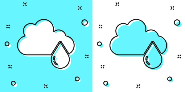 Black Line Cloud Rain Icon Isolated Green White Background Rain — Stock Vector