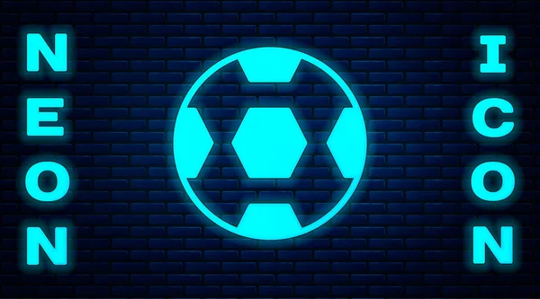 Icono Bola Fútbol Neón Brillante Aislado Fondo Pared Ladrillo Pelota — Vector de stock