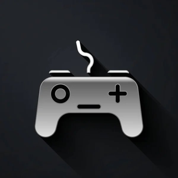 Icône Gamepad Argent Isolé Sur Fond Noir Contrôleur Jeu Style — Image vectorielle