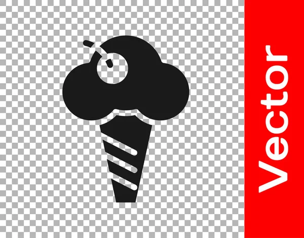 Helado Negro Icono Cono Gofre Aislado Sobre Fondo Transparente Dulce — Vector de stock