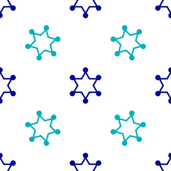 Blaues Hexagramm Sheriff Symbol Isoliert Nahtlose Muster Auf Weißem Hintergrund — Stockvektor