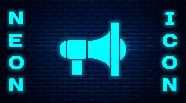 Świecący Neon Megafon Ikona Izolowana Tle Cegły Ściany Znak Mówcy — Wektor stockowy