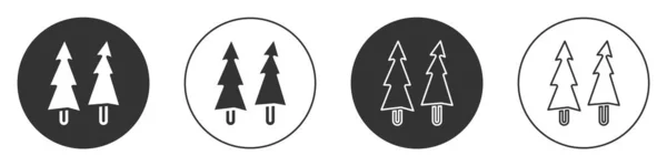 在白色背景上孤立的黑色圣诞树图标 圣诞快乐 新年快乐 圆形按钮 — 图库矢量图片