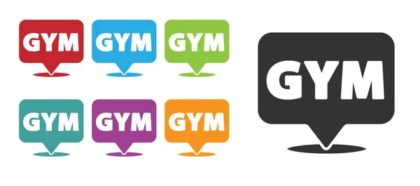 Black Location Gym Icon Isolated White Background Set Icons Colorful — Stock Vector
