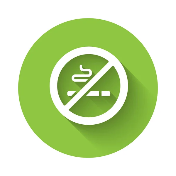 白長い影で隔離された禁煙アイコン タバコのシンボル 緑色の丸ボタン ベクトル — ストックベクタ