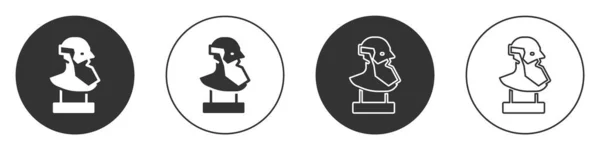 Чорна Скульптура Стародавнього Бюсту Ізольована Білому Тлі Кнопка Кола Векторні — стоковий вектор