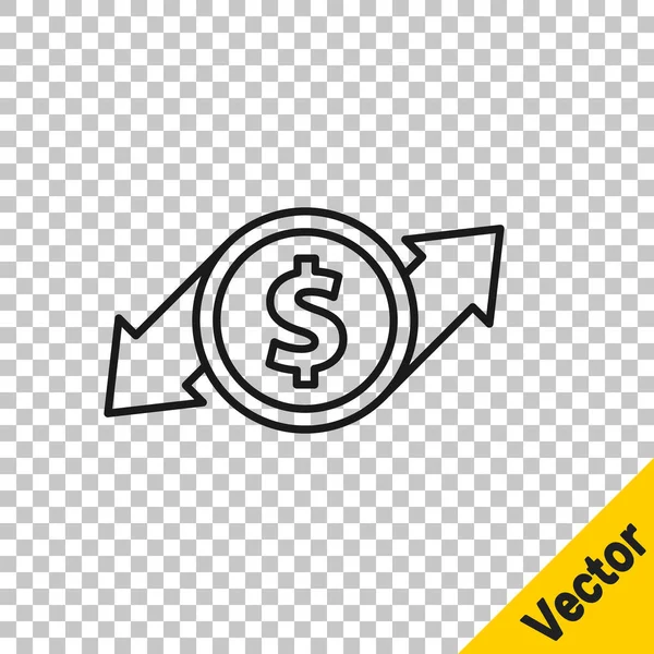 Black Line Financial Growth Dollar Coin Icon Isolated Transparent Background — Stock Vector