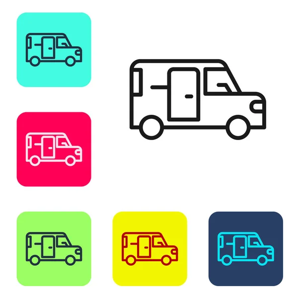 Black Line Minibus Icon Isolated White Background Set Icons Color — Stock Vector