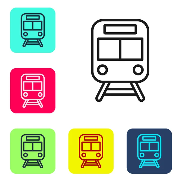 Schwarze Linie Zug Und Eisenbahnsymbol Isoliert Auf Weißem Hintergrund Symbol — Stockvektor