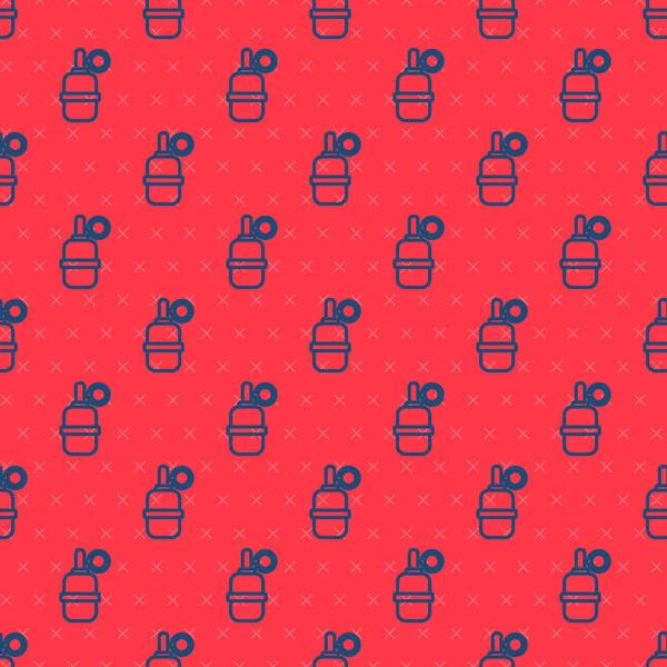 Mavi çizgili el bombası ikonu kırmızı arkaplanda pürüzsüz desen izole etti. Bomba patlaması. Vektör.