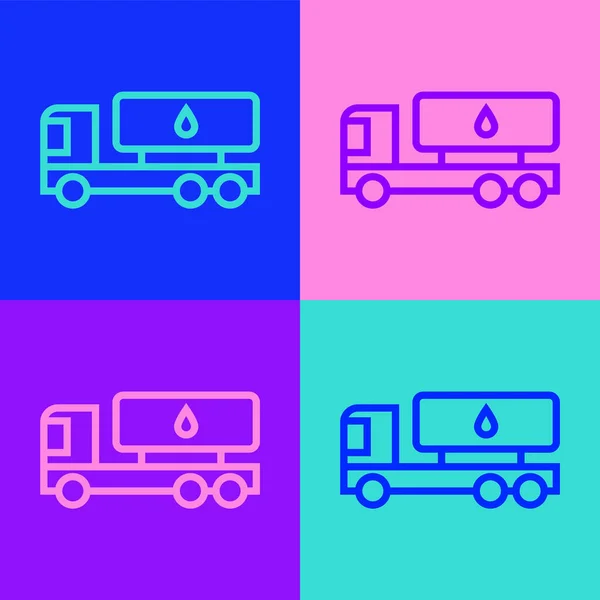 Pop Art Ligne Camion Citerne Icône Isolé Sur Fond Couleur — Image vectorielle
