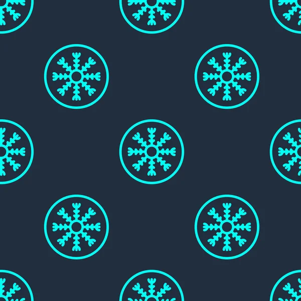 Зеленая Линия Значок Снежинки Изолированы Плавный Узор Синем Фоне Вектор — стоковый вектор