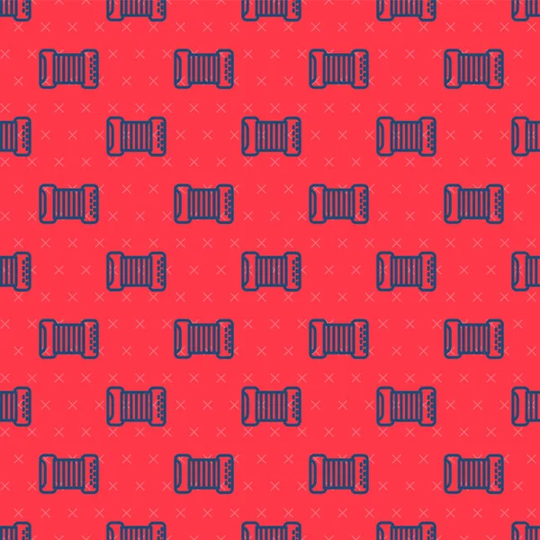 Mavi çizgi müzik enstrümanı akordeon simgesi kırmızı arkaplanda kusursuz desen izole etti. Klasik bayan, harmonik. Vektör.