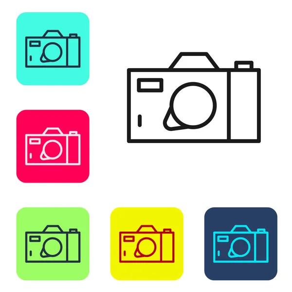 Black Line Photo Camera Icon Isolated White Background Foto Camera — Stock Vector