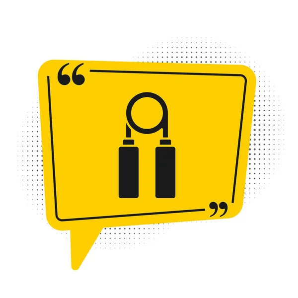 Black Sport expander icon isolated on white background. Sport equipment. Yellow speech bubble symbol. Vector Illustration. — Stock Illustration Black Sport Expander Icon Isolated White Background Sport Equipment Yellow Royalty Free Stock Vectors