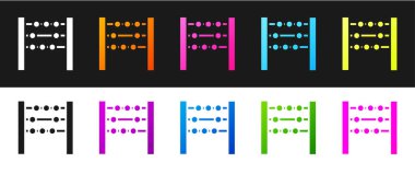 Abaküs simgesini siyah beyaz arkaplanda izole et. Geleneksel sayım çerçevesi. Eğitim işareti. Matematik okulu. Vektör İllüstrasyonu.