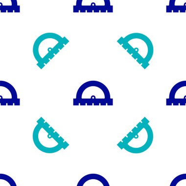 Derece simgesini ölçmek için mavi açılı ızgara beyaz zemin üzerinde izole edilmiş kusursuz desen. Eğim ölçer. Ölçme aleti. Geometrik sembol. Vektör İllüstrasyonu.