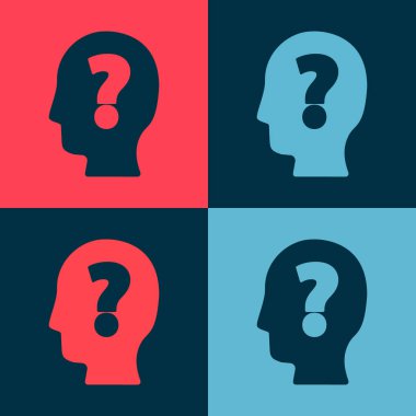 Renk arkaplanında soru işareti simgesi olan Pop Art Human Head. Vektör.