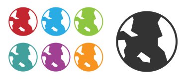 Beyaz arka planda izole edilmiş Kara Dünya ikonu. Dünya ya da Dünya işareti. Küresel internet sembolü. Geometrik şekiller. Simgeleri renklendirin. Vektör.