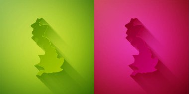 Kağıt kesimi İngiltere haritası simgesi yeşil ve pembe arka planda izole. Kağıt sanatı tarzı. Vektör.