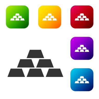 Beyaz arkaplanda siyah altın çubuk simgesi izole edildi. Bankacılık işi konsepti. Renkli kare düğmelerle simgeleri ayarla. Vektör.