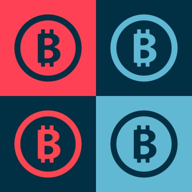 Pop Art Cryptocoin para simgesi Bitcoin renk arkaplan izole. Madeni para. Engelleme zinciri tabanlı şifreli para birimi. Vektör.