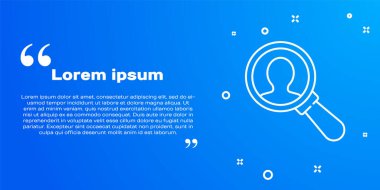 Mavi arka planda izole edilmiş bir insan simgesini aramak için beyaz çizgi büyüteç. İşe alım ya da seçim konsepti. Çalışanları ve işi ara. Vektör.